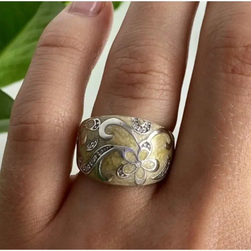 925 Sterling Silver Agate & CZ Ring Size 6.75